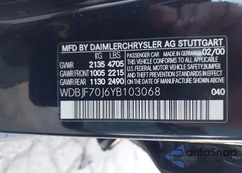 2000 Mercedes-Benz E 430 из США, поврежденный, VIN WDBJF70J6YB103068